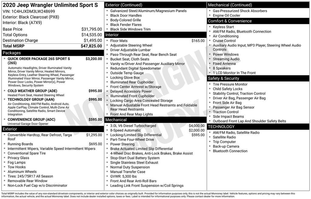 2020 Jeep Wrangler Unlimited Sport S 4X4