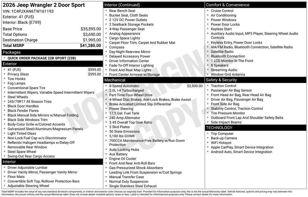 2026 Jeep Wrangler WRANGLER 2-DOOR SPORT