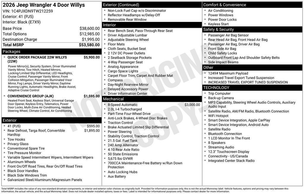 2026 Jeep Wrangler WRANGLER 4-DOOR WILLYS