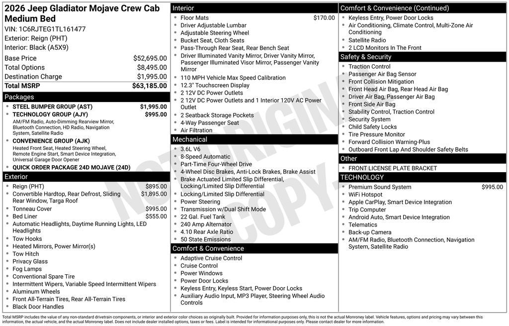 2026 Jeep Gladiator GLADIATOR MOJAVE 4X4
