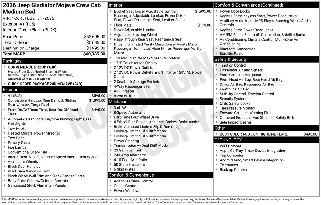 2026 Jeep Gladiator GLADIATOR MOJAVE 4X4