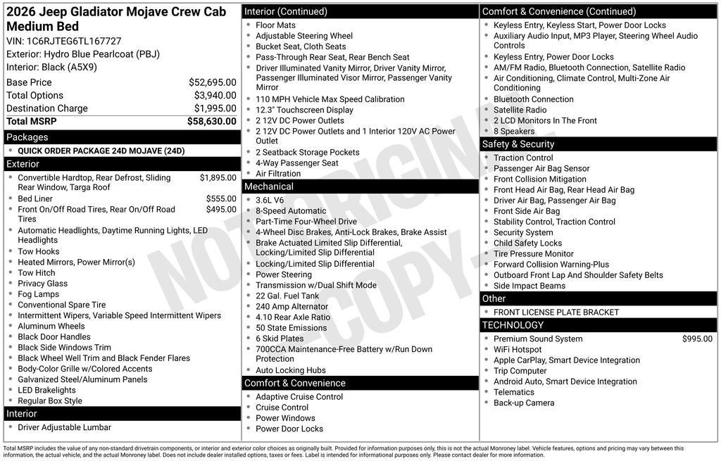 2026 Jeep Gladiator GLADIATOR MOJAVE 4X4