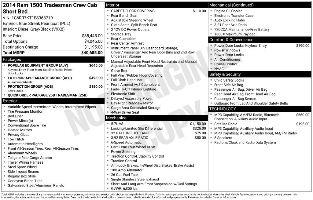 2014 RAM 1500 Tradesman Rocky Ridge