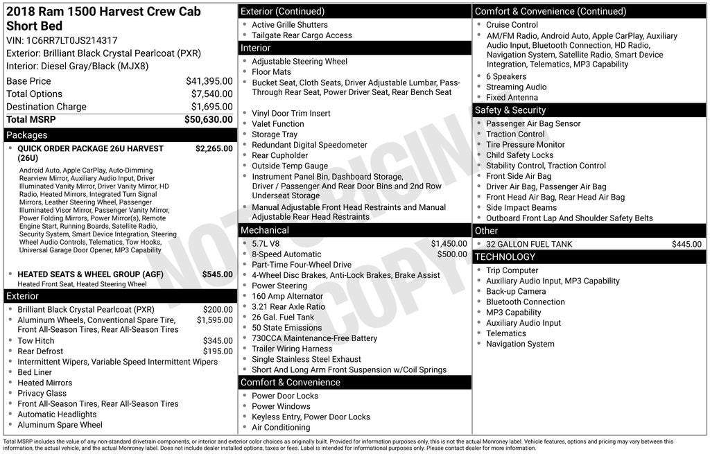 2018 RAM 1500 Harvest Crew Cab 4x4 5'7' Box