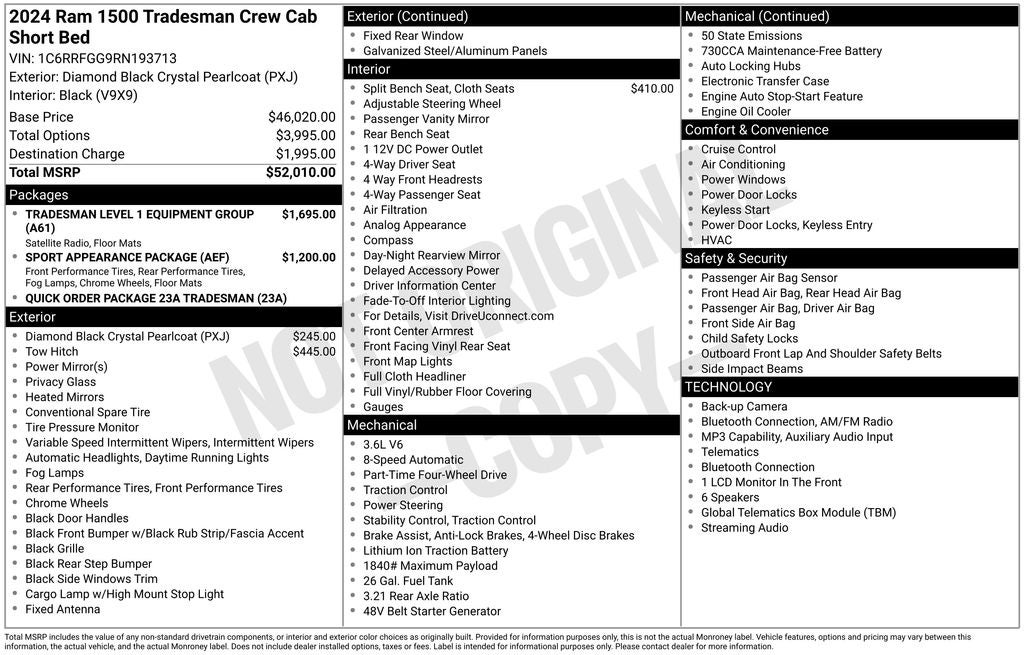 2024 RAM 1500 Tradesman Crew Cab 4x4 5'7' Box