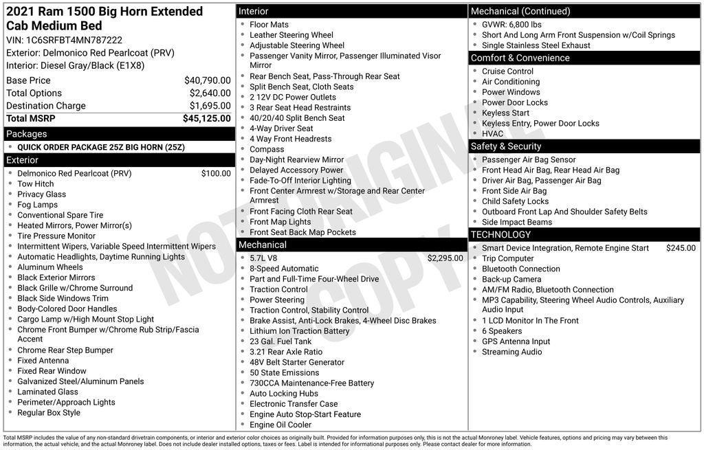 2021 RAM 1500 Big Horn Quad Cab 4x4 6'4' Box