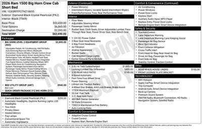 2026 RAM Ram 1500 RAM 1500 BIG HORN CREW CAB 4X4 5'7' BOX