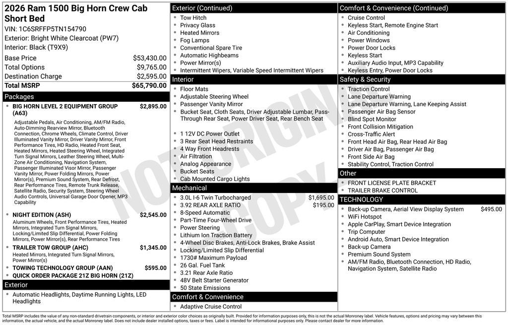 2026 RAM Ram 1500 RAM 1500 BIG HORN CREW CAB 4X4 5'7' BOX