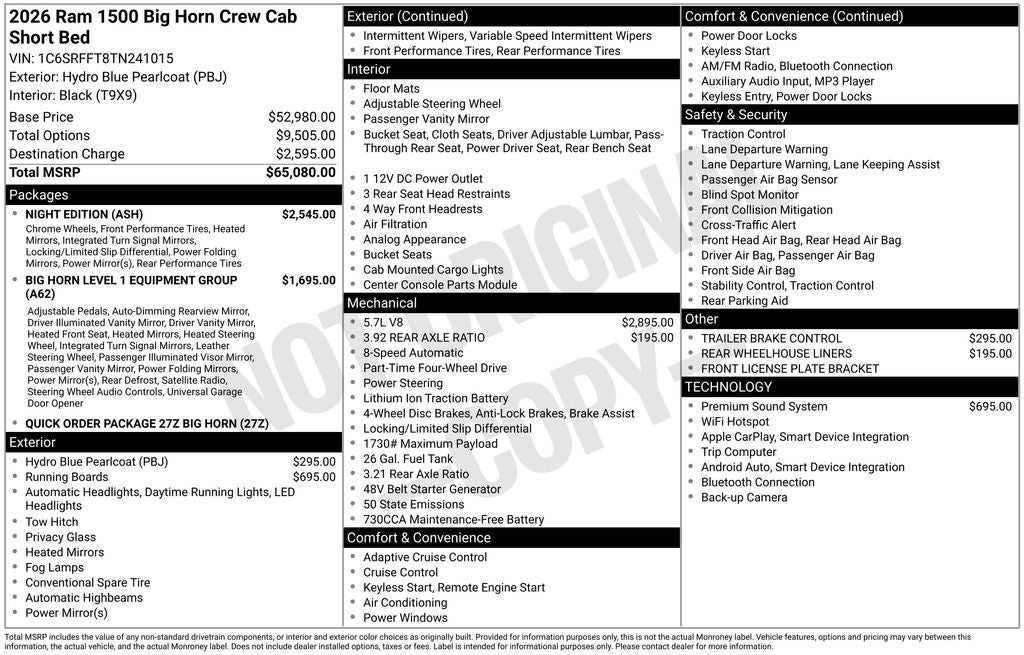 2026 RAM Ram 1500 RAM 1500 BIG HORN CREW CAB 4X4 5'7' BOX