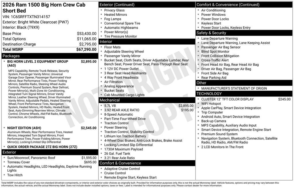 2026 RAM 1500 RAM 1500 BIG HORN CREW CAB 4X4 5'7' BOX