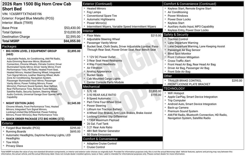 2026 RAM Ram 1500 RAM 1500 BIG HORN CREW CAB 4X4 5'7' BOX