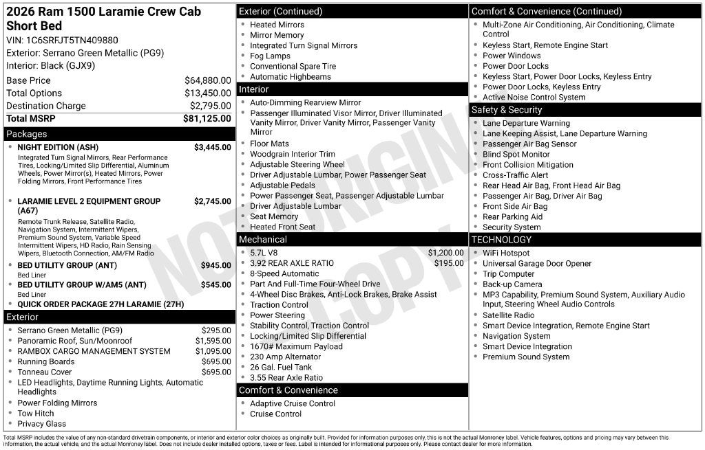 2026 RAM Ram 1500 RAM 1500 LARAMIE CREW CAB 4X4 5'7' BOX