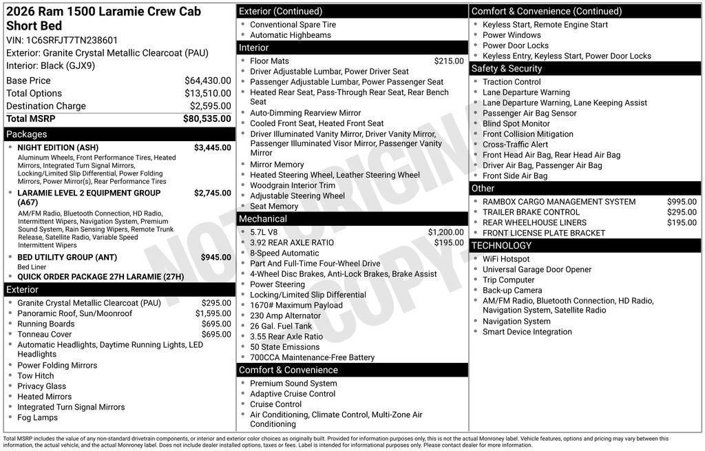 2026 RAM Ram 1500 RAM 1500 LARAMIE CREW CAB 4X4 5'7' BOX