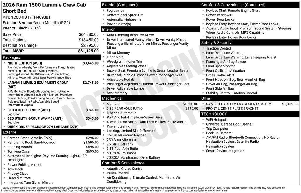 2026 RAM Ram 1500 RAM 1500 LARAMIE CREW CAB 4X4 5'7' BOX