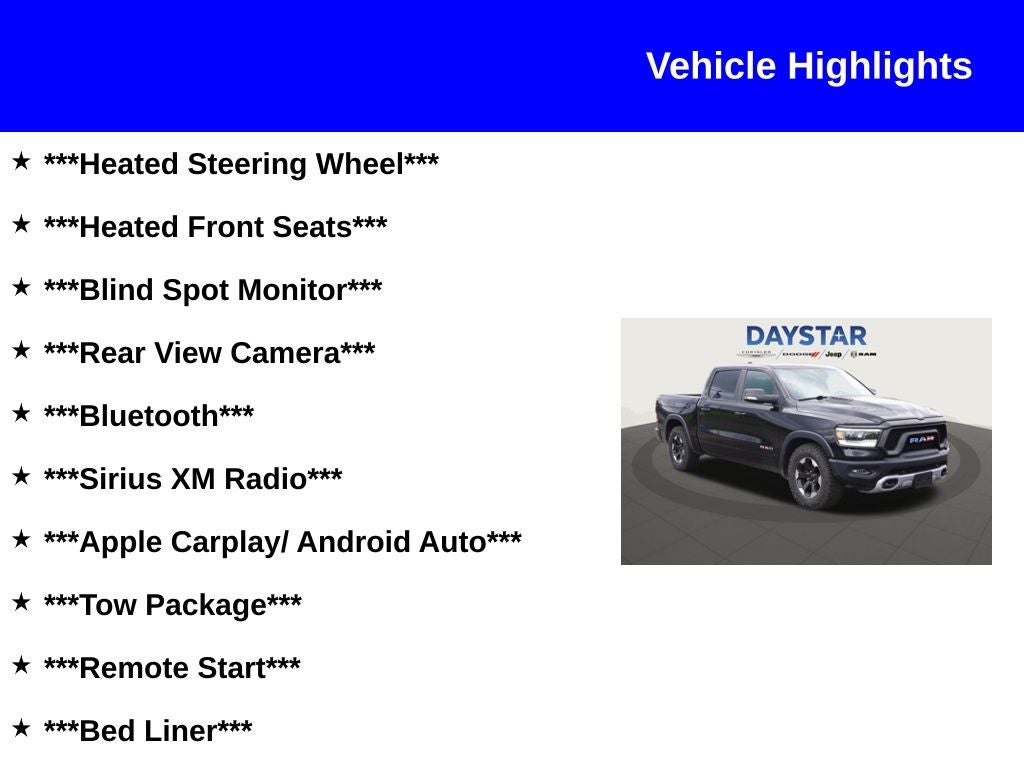 2019 RAM 1500 Rebel Crew Cab 4x4 5'7' Box