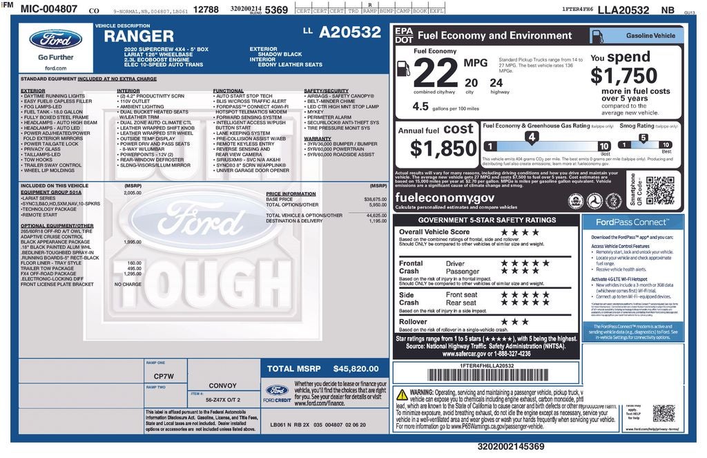 2020 Ford Ranger LARIAT