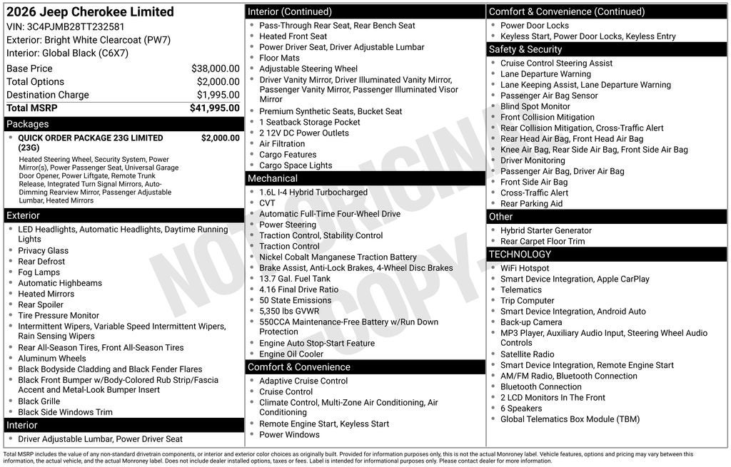 2026 Jeep Cherokee CHEROKEE LIMITED 4X4