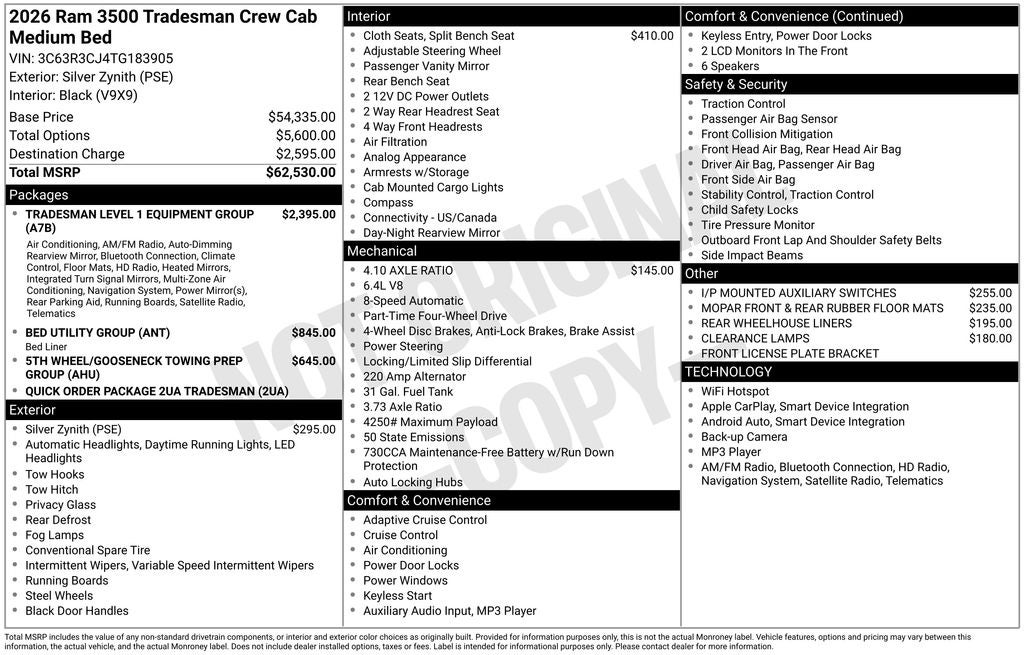 2026 RAM Ram 3500 RAM 3500 TRADESMAN CREW CAB 4X4 6'4' BOX