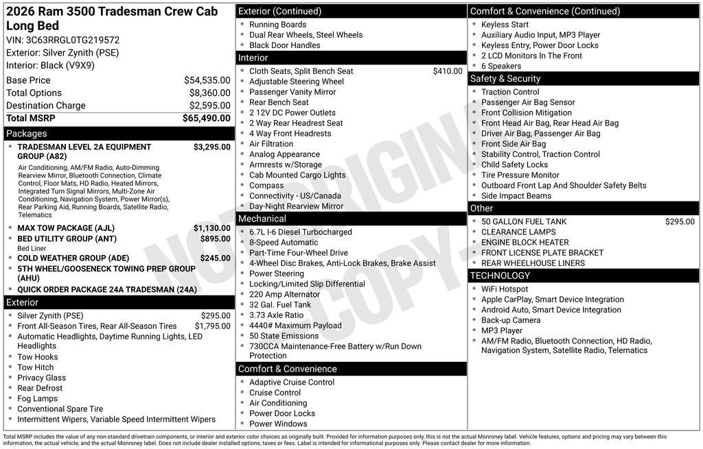 2026 RAM Ram 3500 RAM 3500 TRADESMAN CREW CAB 4X4 8' BOX