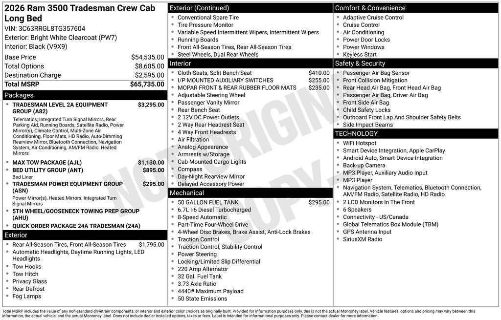 2026 RAM Ram 3500 RAM 3500 TRADESMAN CREW CAB 4X4 8' BOX