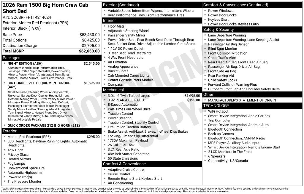 2026 RAM Ram 1500 RAM 1500 BIG HORN CREW CAB 4X4 5'7' BOX