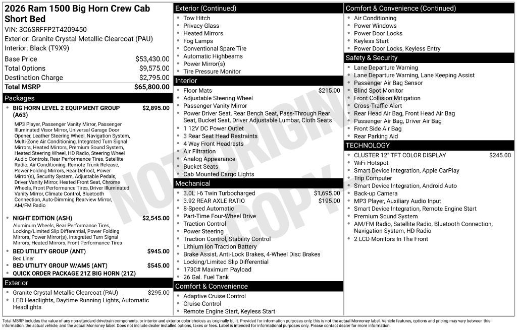 2026 RAM Ram 1500 RAM 1500 BIG HORN CREW CAB 4X4 5'7' BOX