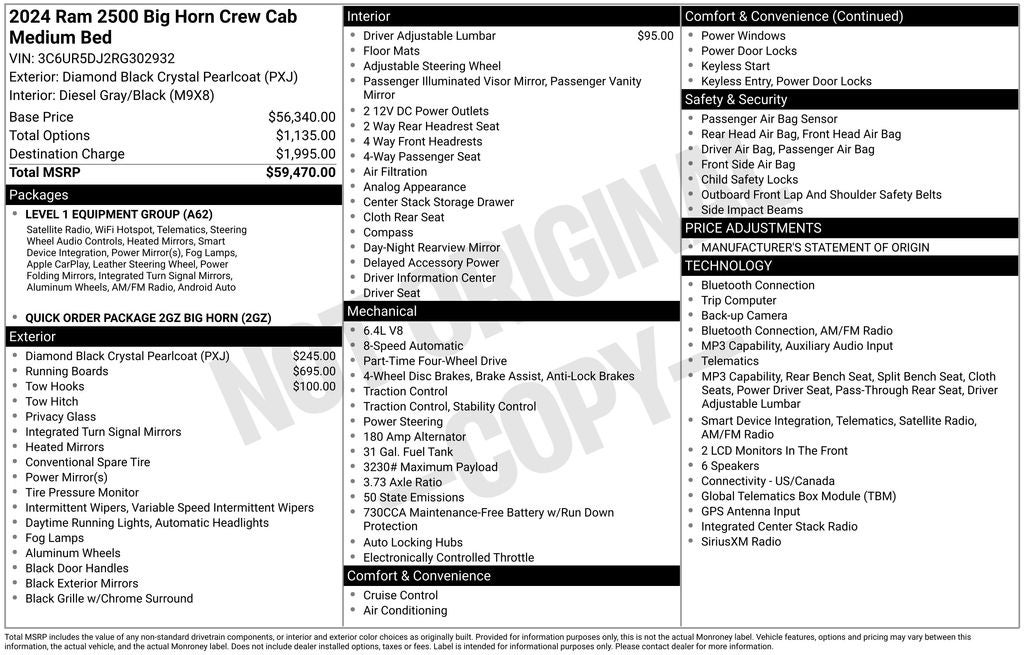 2024 RAM 2500 Big Horn Crew Cab 4x4 6'4' Box