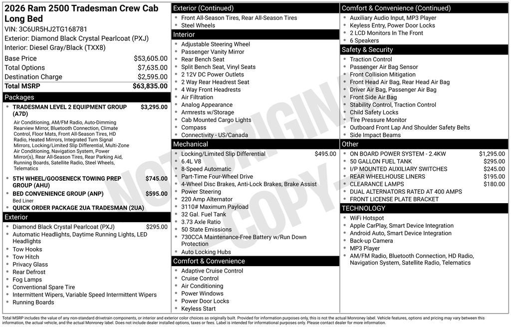 2026 RAM Ram 2500 RAM 2500 TRADESMAN CREW CAB 4X4 8' BOX