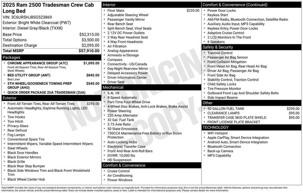 2025 RAM Ram 2500 RAM 2500 TRADESMAN CREW CAB 4X4 8' BOX