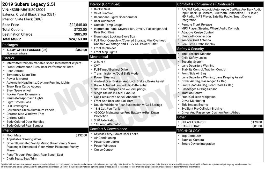 2019 Subaru Legacy 2.5i