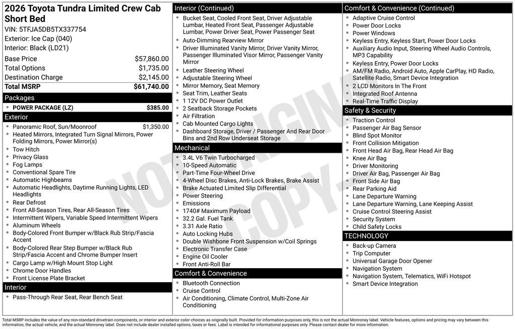 2026 Toyota Tundra Limited CrewMax 5.5' Bed